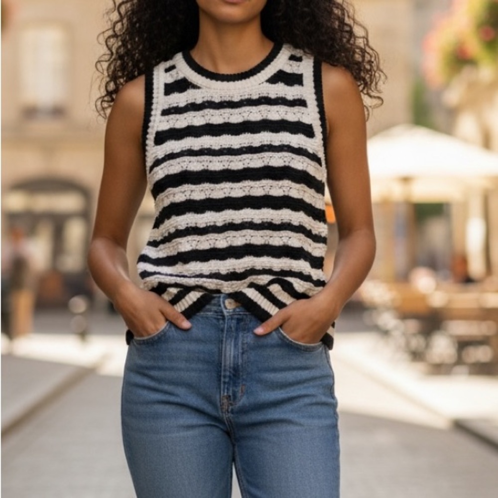 Tahari Black and White Striped Tank Top, new